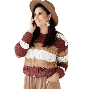 LuLaRoe Mariah Open Knit Sweater Crochet Color Block Boho Oversized Sz 2X Casual